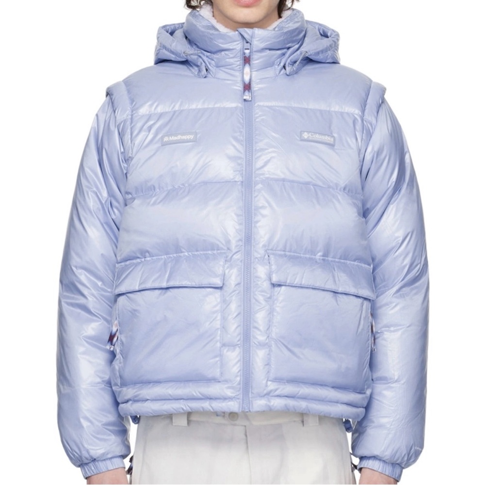 Madhappy x Columbia Light Blue Puffer Down Jacket Size L Convertible Vest